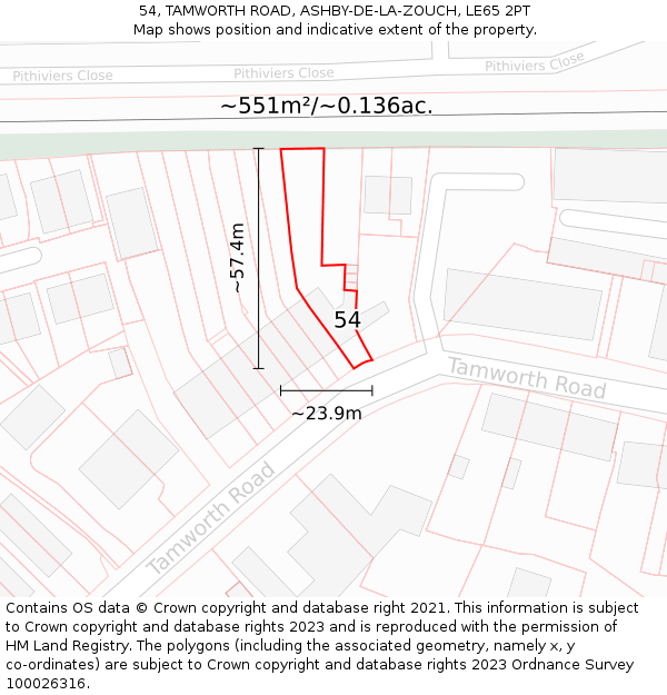 54, TAMWORTH ROAD, ASHBY-DE-LA-ZOUCH, LE65 2PT: Plot and title map