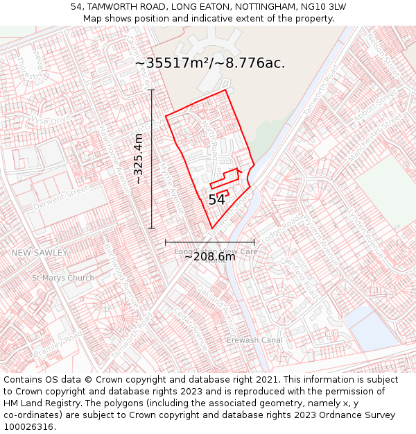 54, TAMWORTH ROAD, LONG EATON, NOTTINGHAM, NG10 3LW: Plot and title map