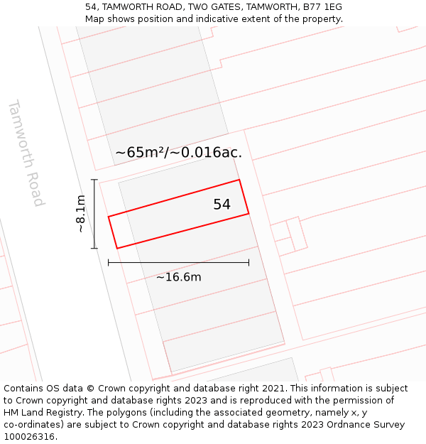 54, TAMWORTH ROAD, TWO GATES, TAMWORTH, B77 1EG: Plot and title map
