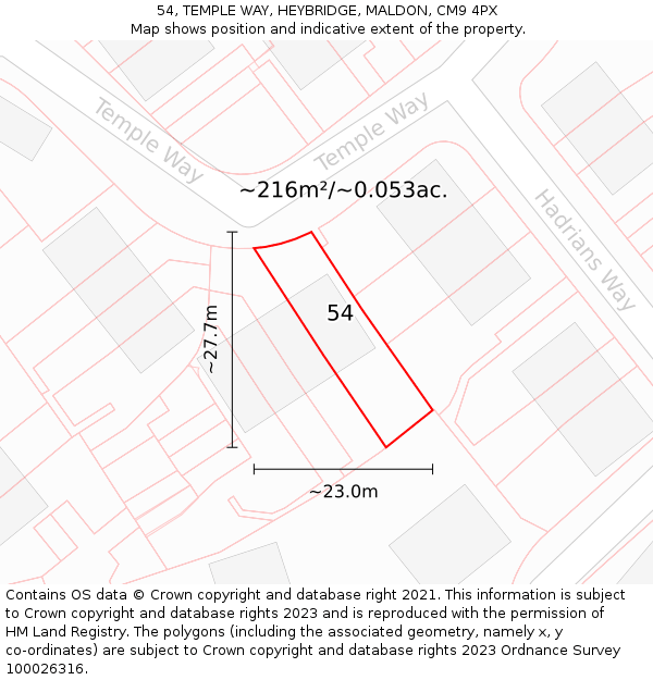 54, TEMPLE WAY, HEYBRIDGE, MALDON, CM9 4PX: Plot and title map