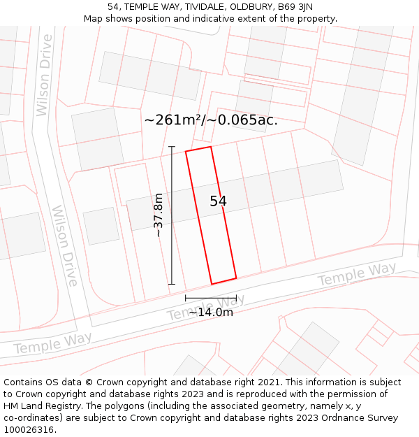 54, TEMPLE WAY, TIVIDALE, OLDBURY, B69 3JN: Plot and title map