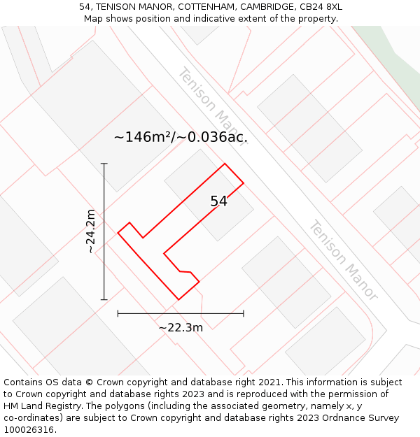 54, TENISON MANOR, COTTENHAM, CAMBRIDGE, CB24 8XL: Plot and title map