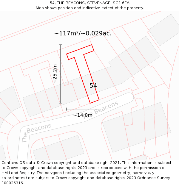 54, THE BEACONS, STEVENAGE, SG1 6EA: Plot and title map