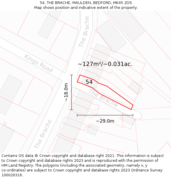 54, THE BRACHE, MAULDEN, BEDFORD, MK45 2DS: Plot and title map