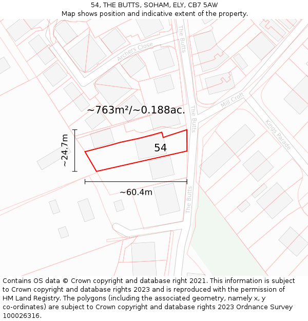54, THE BUTTS, SOHAM, ELY, CB7 5AW: Plot and title map
