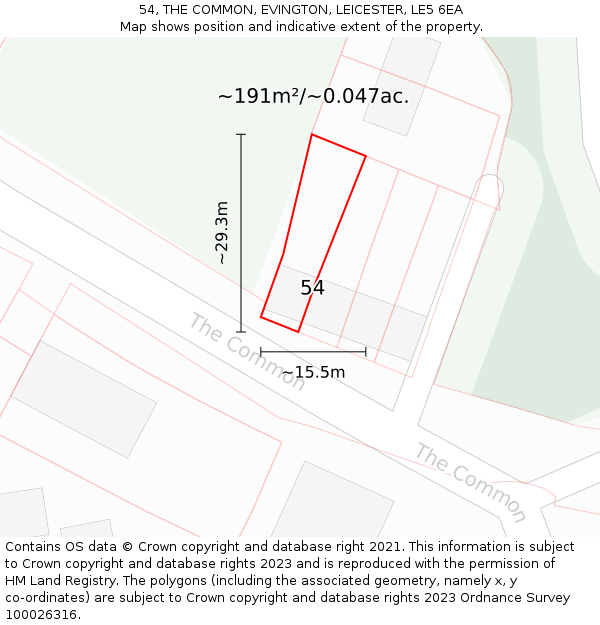 54, THE COMMON, EVINGTON, LEICESTER, LE5 6EA: Plot and title map