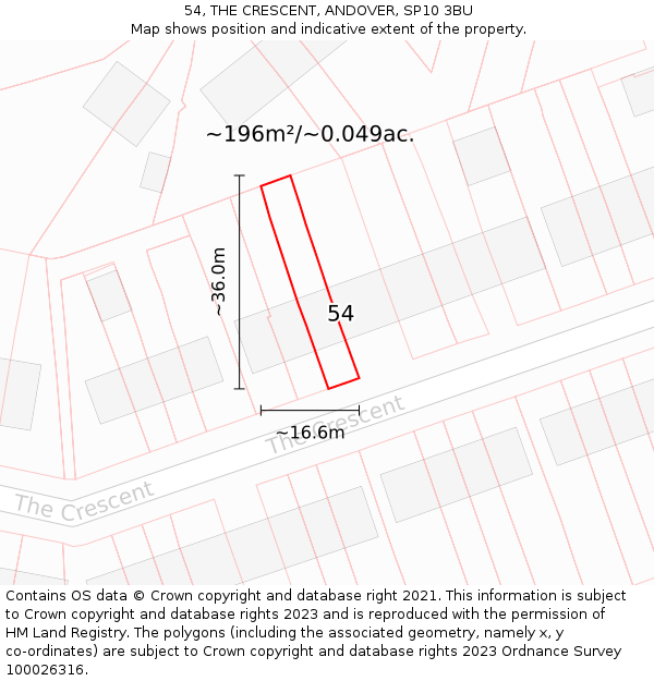 54, THE CRESCENT, ANDOVER, SP10 3BU: Plot and title map