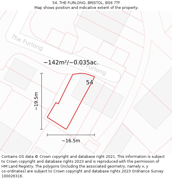 54, THE FURLONG, BRISTOL, BS6 7TF: Plot and title map