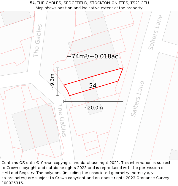 54, THE GABLES, SEDGEFIELD, STOCKTON-ON-TEES, TS21 3EU: Plot and title map