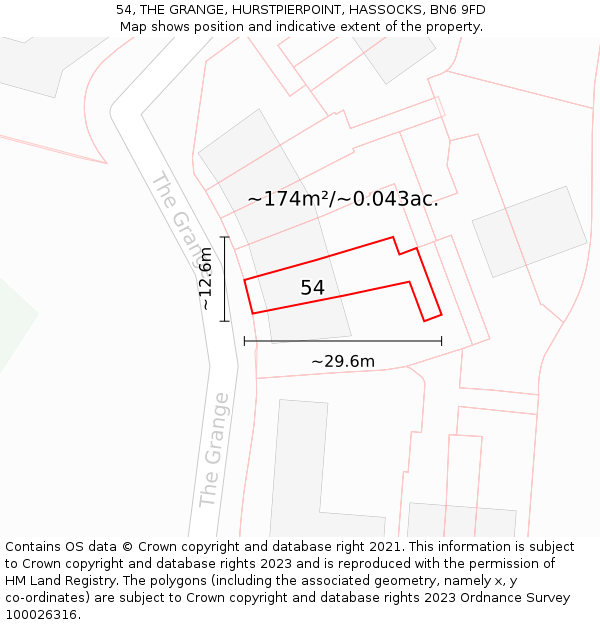 54, THE GRANGE, HURSTPIERPOINT, HASSOCKS, BN6 9FD: Plot and title map