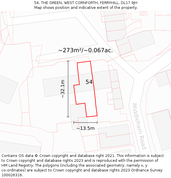 54, THE GREEN, WEST CORNFORTH, FERRYHILL, DL17 9JH: Plot and title map