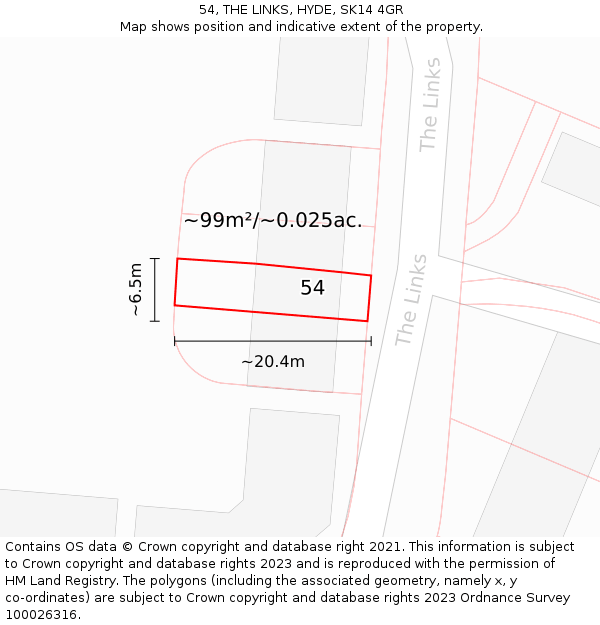 54, THE LINKS, HYDE, SK14 4GR: Plot and title map