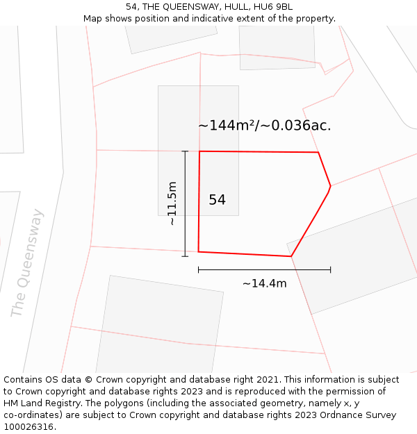 54, THE QUEENSWAY, HULL, HU6 9BL: Plot and title map