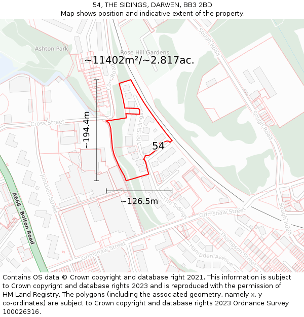 54, THE SIDINGS, DARWEN, BB3 2BD: Plot and title map