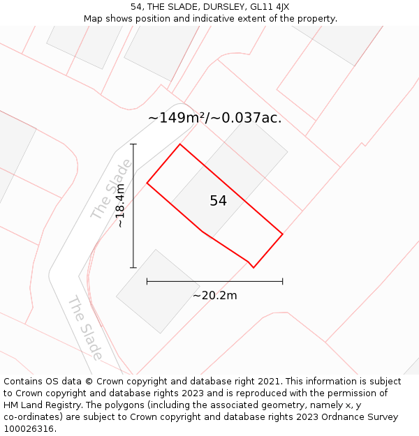 54, THE SLADE, DURSLEY, GL11 4JX: Plot and title map
