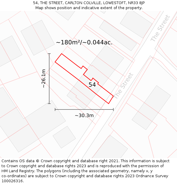 54, THE STREET, CARLTON COLVILLE, LOWESTOFT, NR33 8JP: Plot and title map