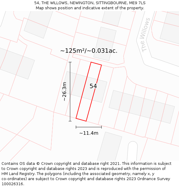 54, THE WILLOWS, NEWINGTON, SITTINGBOURNE, ME9 7LS: Plot and title map