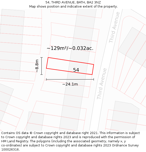 54, THIRD AVENUE, BATH, BA2 3NZ: Plot and title map