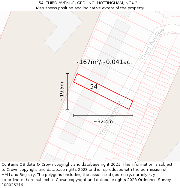 54, THIRD AVENUE, GEDLING, NOTTINGHAM, NG4 3LL: Plot and title map