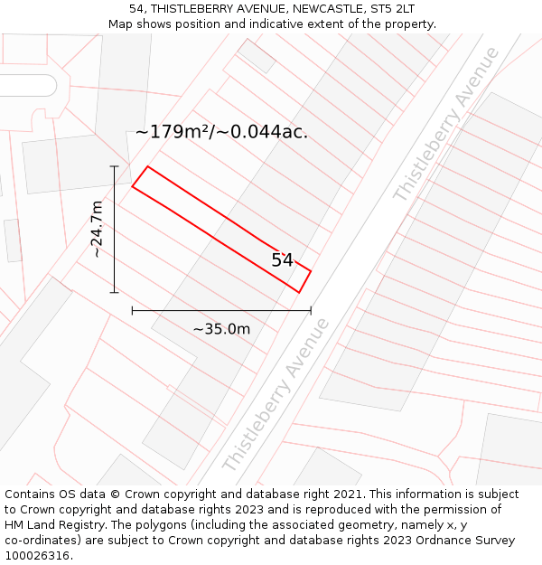 54, THISTLEBERRY AVENUE, NEWCASTLE, ST5 2LT: Plot and title map