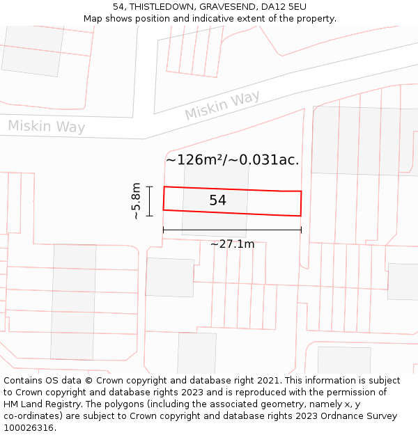 54, THISTLEDOWN, GRAVESEND, DA12 5EU: Plot and title map