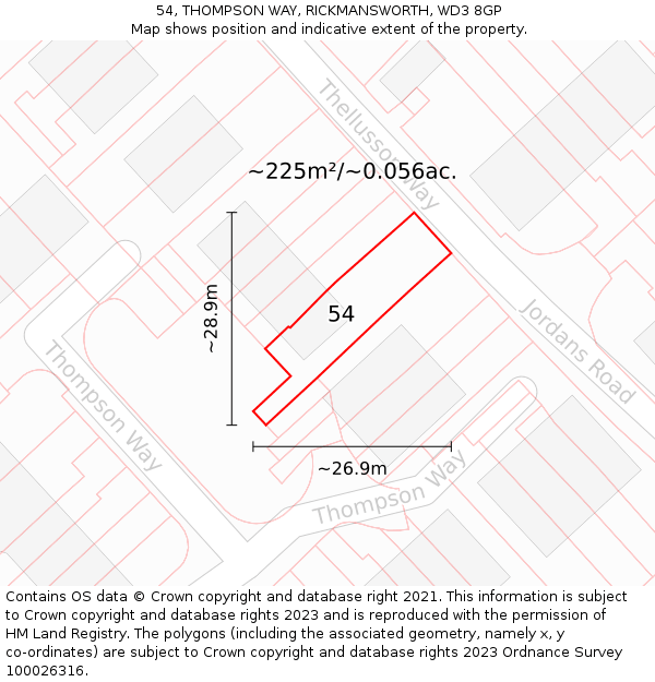 54, THOMPSON WAY, RICKMANSWORTH, WD3 8GP: Plot and title map
