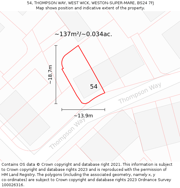 54, THOMPSON WAY, WEST WICK, WESTON-SUPER-MARE, BS24 7FJ: Plot and title map
