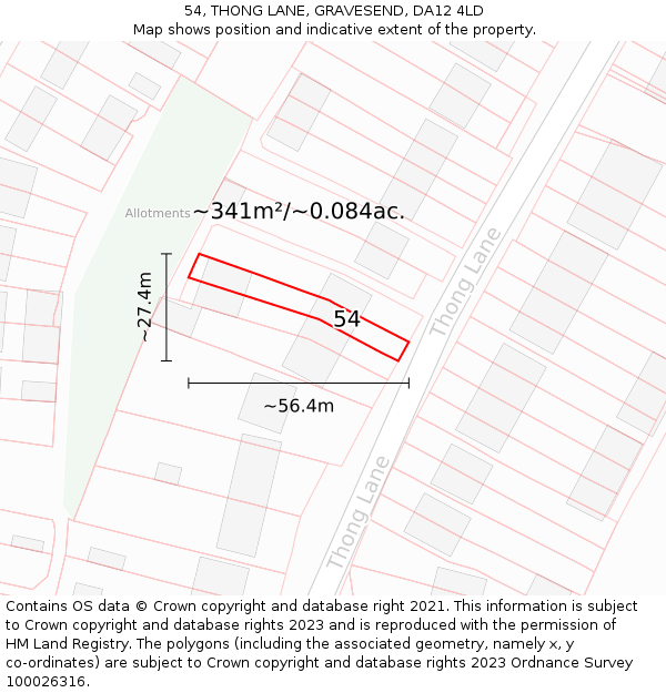 54, THONG LANE, GRAVESEND, DA12 4LD: Plot and title map