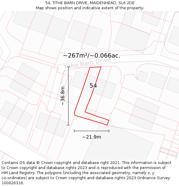 54, TITHE BARN DRIVE, MAIDENHEAD, SL6 2DE: Plot and title map