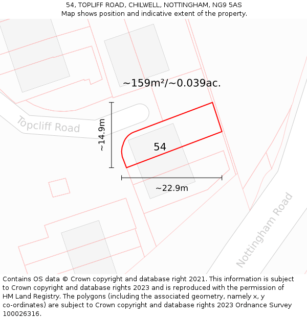 54, TOPLIFF ROAD, CHILWELL, NOTTINGHAM, NG9 5AS: Plot and title map