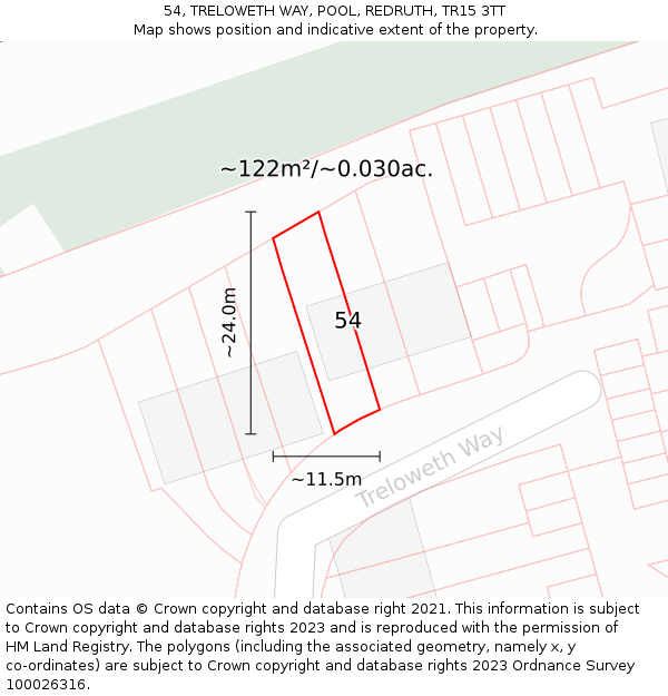 54, TRELOWETH WAY, POOL, REDRUTH, TR15 3TT: Plot and title map