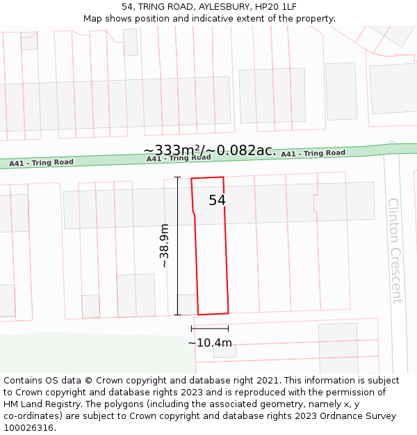 54, TRING ROAD, AYLESBURY, HP20 1LF: Plot and title map