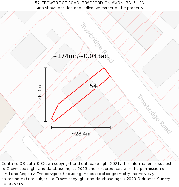 54, TROWBRIDGE ROAD, BRADFORD-ON-AVON, BA15 1EN: Plot and title map
