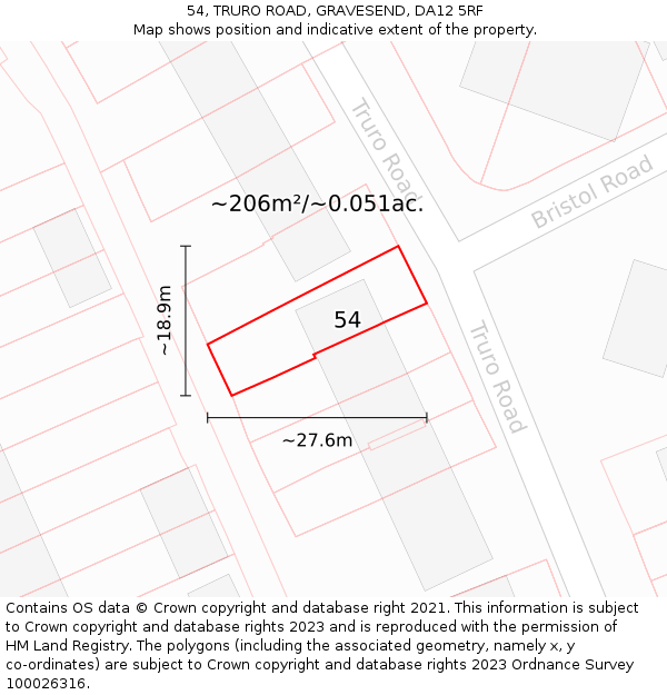 54, TRURO ROAD, GRAVESEND, DA12 5RF: Plot and title map