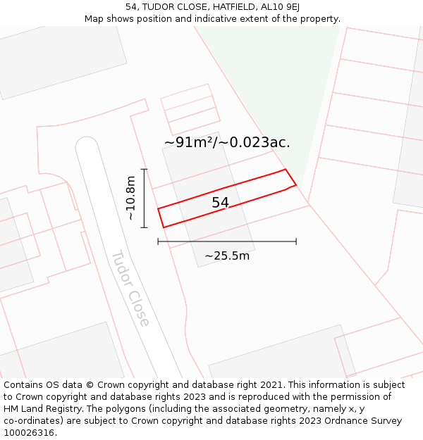 54, TUDOR CLOSE, HATFIELD, AL10 9EJ: Plot and title map