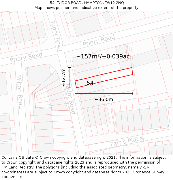 54, TUDOR ROAD, HAMPTON, TW12 2NQ: Plot and title map