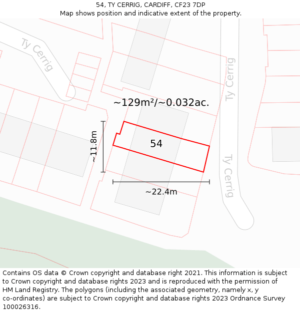 54, TY CERRIG, CARDIFF, CF23 7DP: Plot and title map