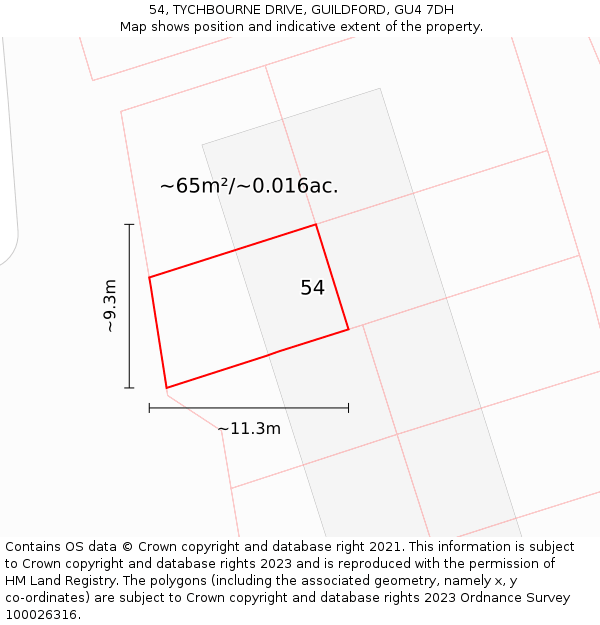 54, TYCHBOURNE DRIVE, GUILDFORD, GU4 7DH: Plot and title map