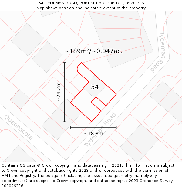 54, TYDEMAN ROAD, PORTISHEAD, BRISTOL, BS20 7LS: Plot and title map