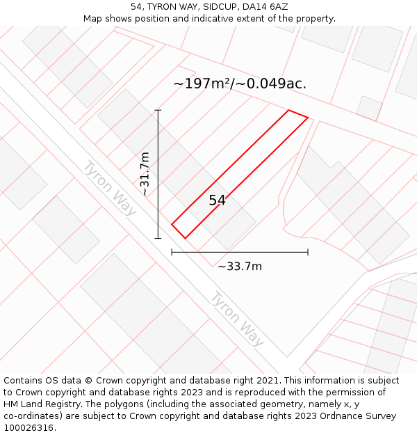 54, TYRON WAY, SIDCUP, DA14 6AZ: Plot and title map