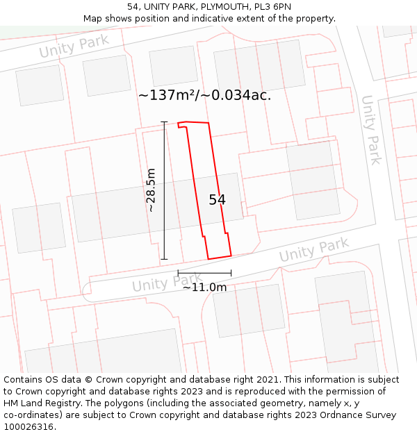 54, UNITY PARK, PLYMOUTH, PL3 6PN: Plot and title map