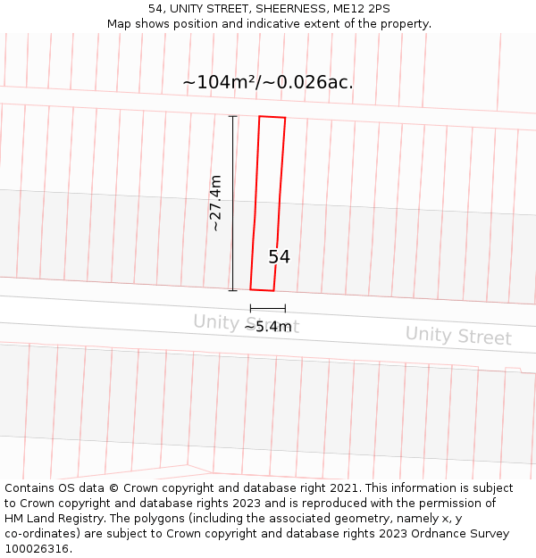54, UNITY STREET, SHEERNESS, ME12 2PS: Plot and title map