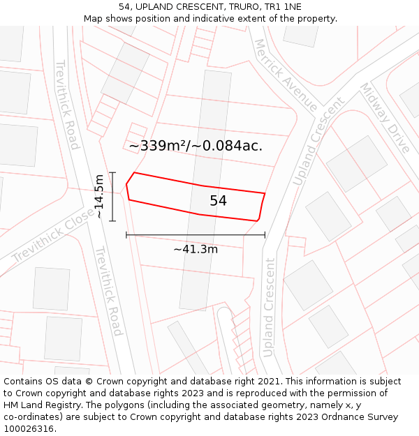 54, UPLAND CRESCENT, TRURO, TR1 1NE: Plot and title map