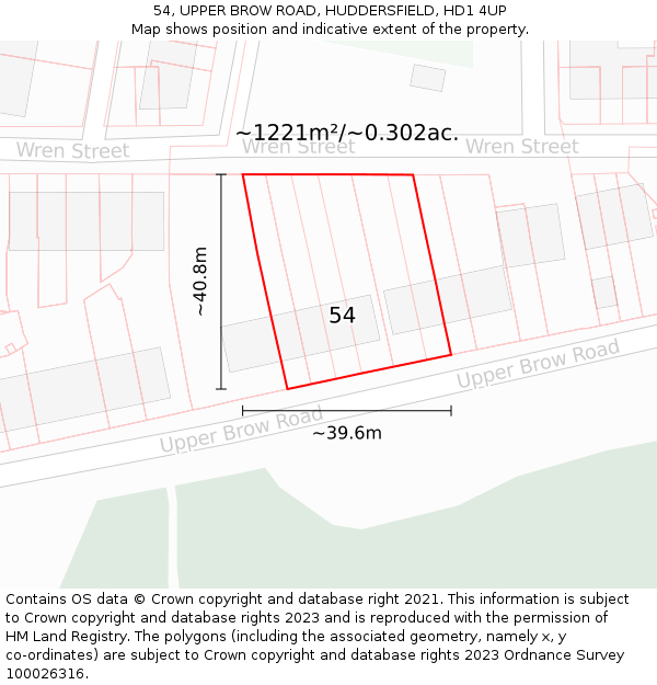 54, UPPER BROW ROAD, HUDDERSFIELD, HD1 4UP: Plot and title map