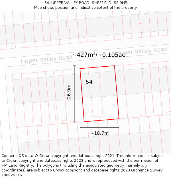 54, UPPER VALLEY ROAD, SHEFFIELD, S8 9HB: Plot and title map