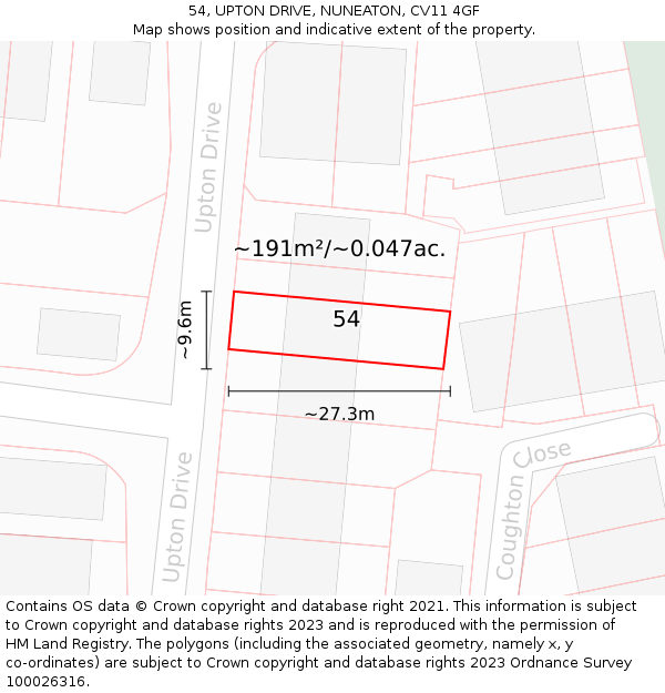 54, UPTON DRIVE, NUNEATON, CV11 4GF: Plot and title map
