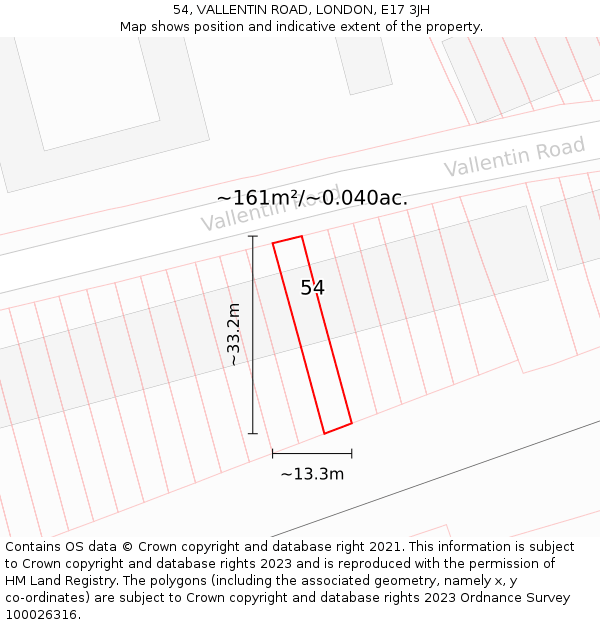 54, VALLENTIN ROAD, LONDON, E17 3JH: Plot and title map