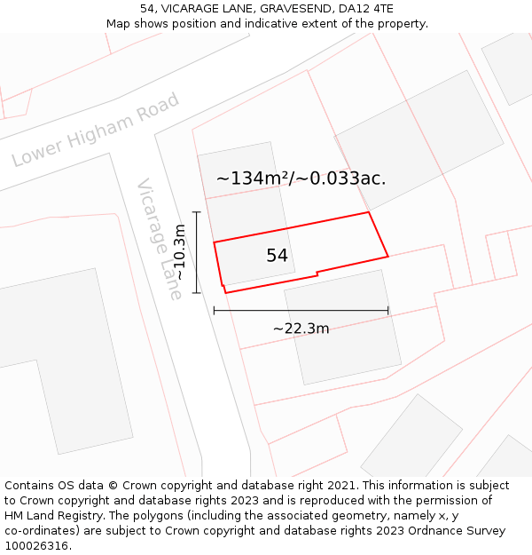 54, VICARAGE LANE, GRAVESEND, DA12 4TE: Plot and title map