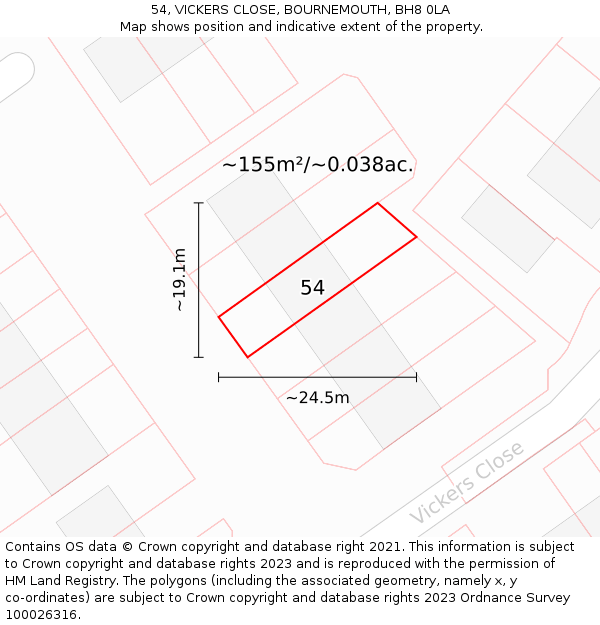 54, VICKERS CLOSE, BOURNEMOUTH, BH8 0LA: Plot and title map