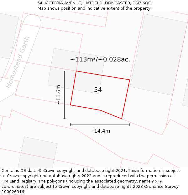 54, VICTORIA AVENUE, HATFIELD, DONCASTER, DN7 6QG: Plot and title map